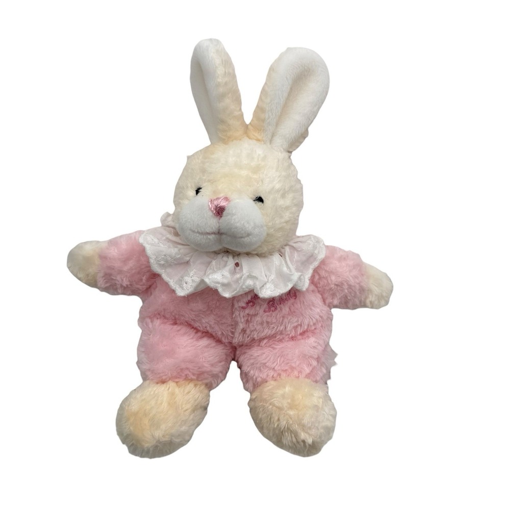 Pastel Pink Baby's First Bunny Rabbit w/ Ruffle Collar Lovey Plush Toy 9" EUC